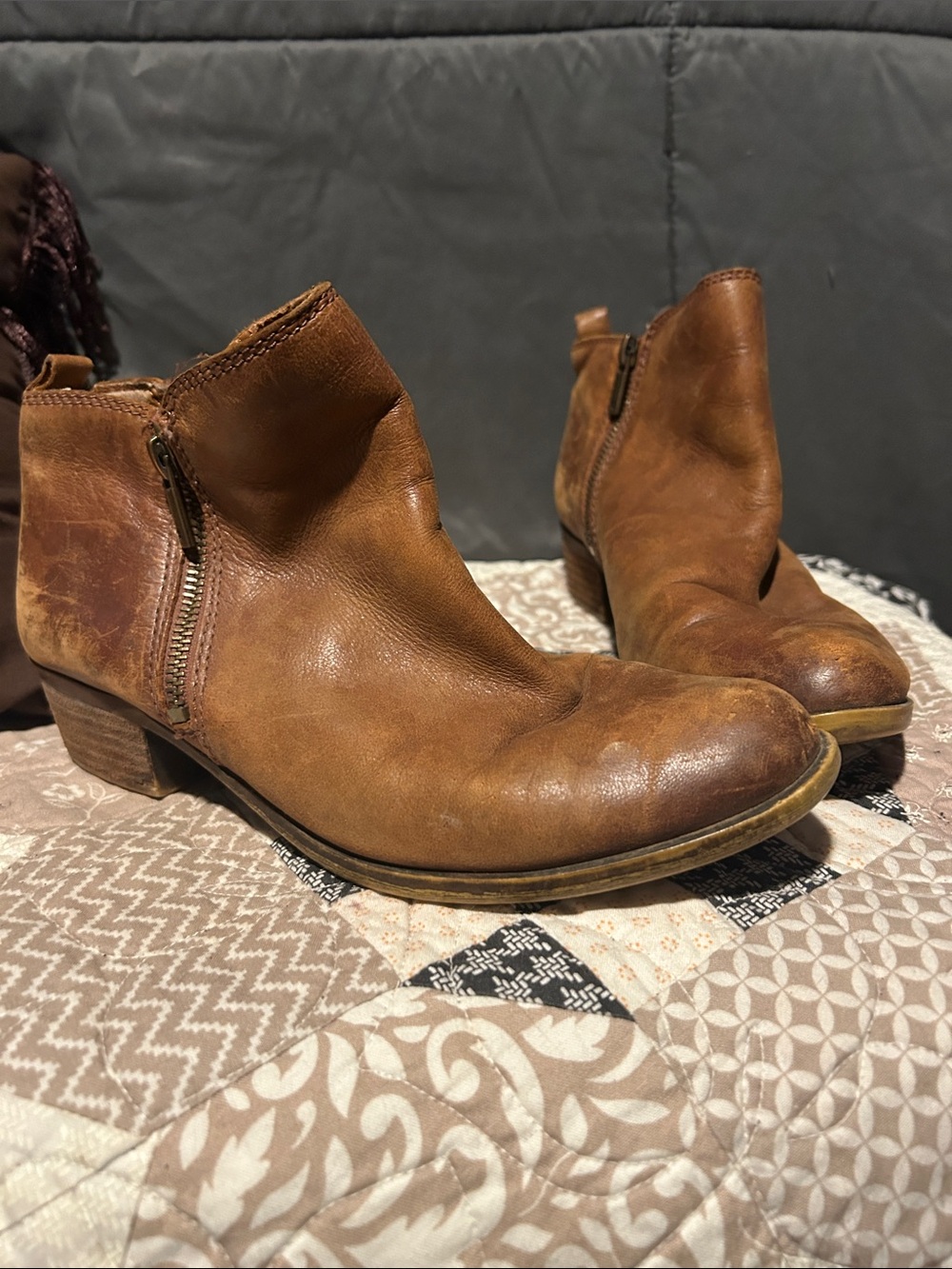 Lucky Brand Tan Leather Ankle Booties with Side Zipper